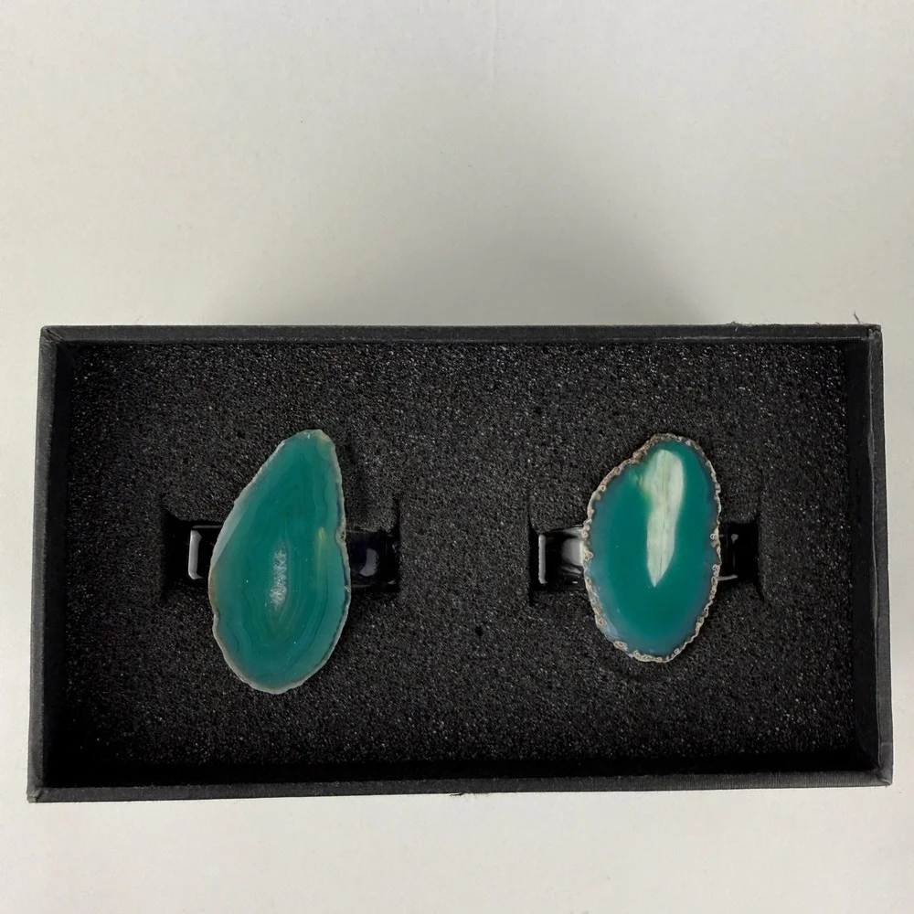 Rablabs Aleotto Brazilian Agate Napkin Rings Set of 2 Grass Green w Box